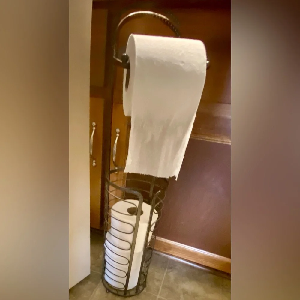 Black Metal Toilet Paper Tower- 28” Tall, Holds 4 Full TP Rolls, +One Hanging-up